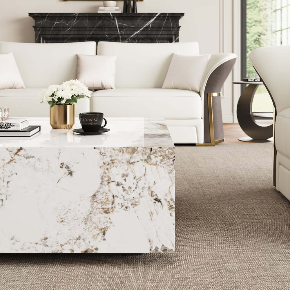 Modern Off-White Sintered Stone Coffee Table With Drawers