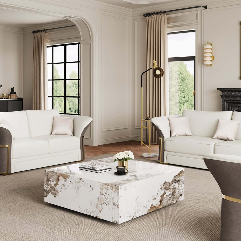 Modern Off-White Sintered Stone Coffee Table With Drawers