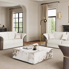 Modern Off-White Sintered Stone Coffee Table With Drawers