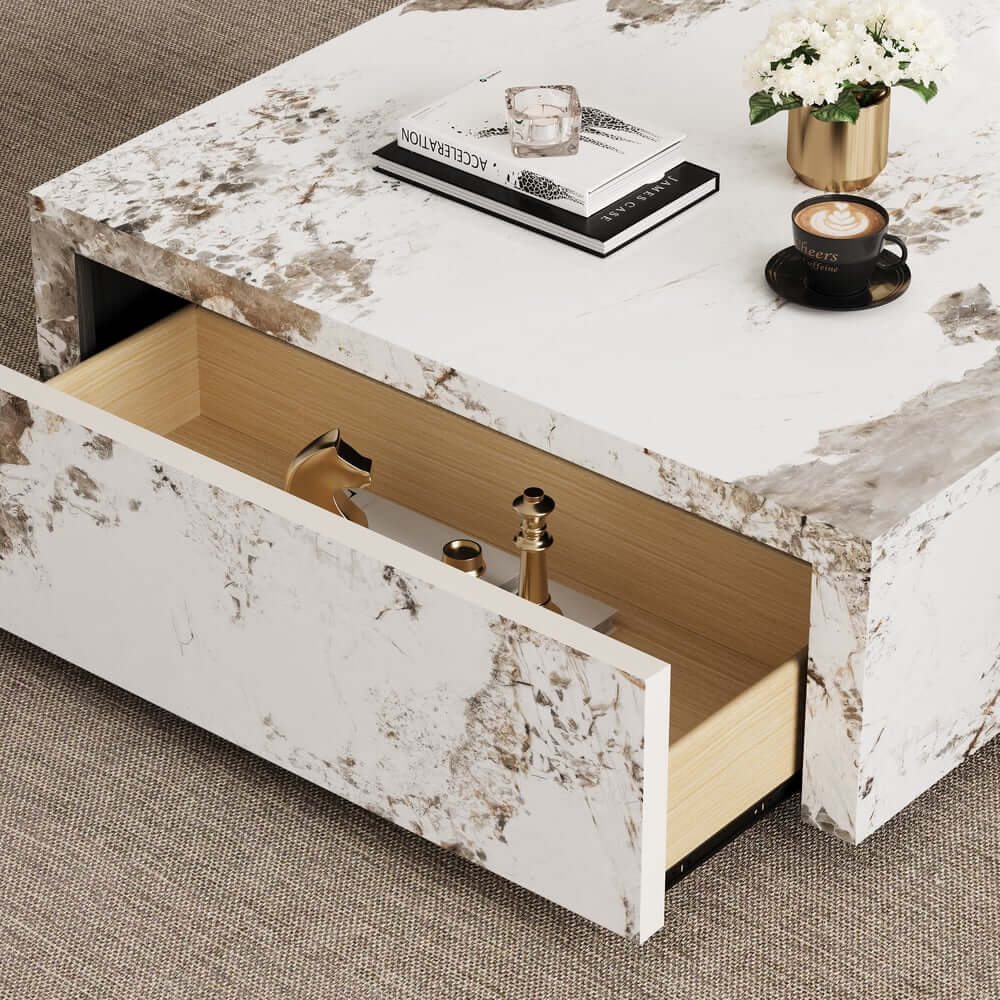 Modern Off-White Sintered Stone Coffee Table With Drawers