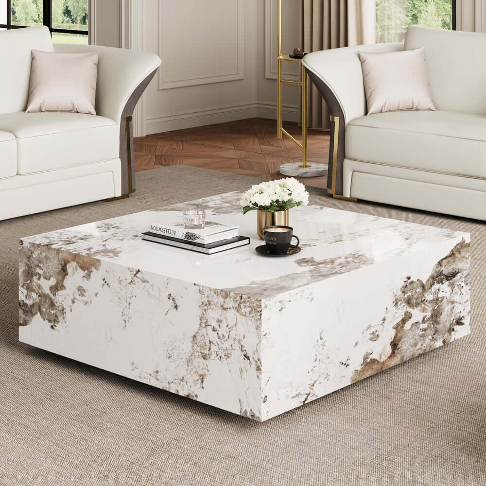 Modern Off-White Sintered Stone Coffee Table With Drawers Main Product Image