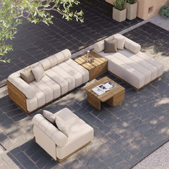 Modern Off White Teak Wood Outdoor Sofa Set with Coffee Table