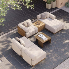 Modern Off White Teak Wood Outdoor Sofa Set with Coffee Table