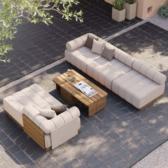 Modern Off White Teak Wood Outdoor Sofa Set with Coffee Table