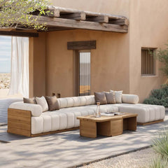 Modern Off White Teak Wood Outdoor Sofa Set with Coffee Table