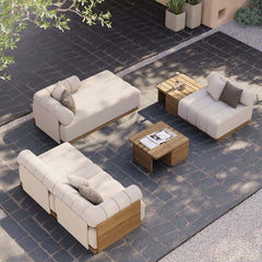 Modern Off White Teak Wood Outdoor Sofa Set with Coffee Table