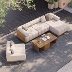 Modern Off White Teak Wood Outdoor Sofa Set with Coffee Table