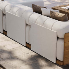 Modern Off White Teak Wood Outdoor Sofa Set with Coffee Table