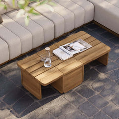 Modern Off White Teak Wood Outdoor Sofa Set with Coffee Table