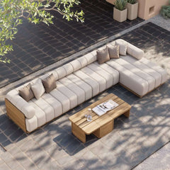 Modern Off White Teak Wood Outdoor Sofa Set with Coffee Table Main Product Image