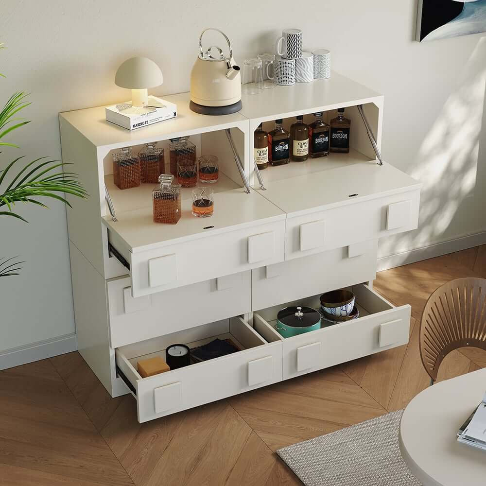 Modern Off-White TV Stand For 80"+ TVs With Doors