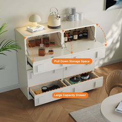 Modern Off-White TV Stand For 80"+ TVs With Doors