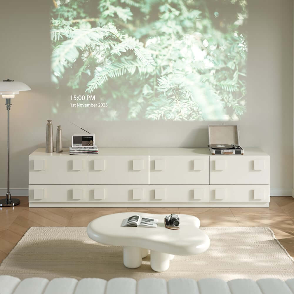 Modern Off-White TV Stand For 80"+ TVs With Doors
