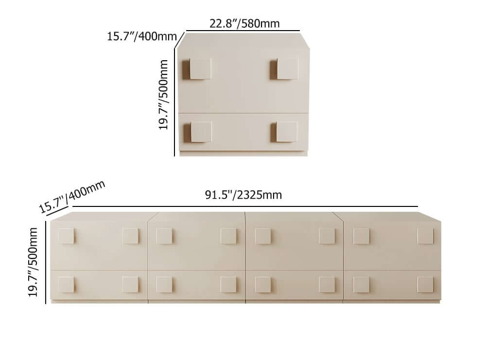 Modern Off-White TV Stand For 80"+ TVs With Doors Dimensions