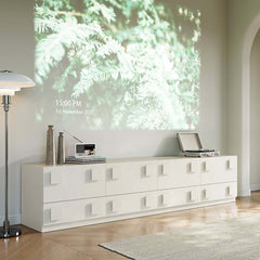 Modern Off-White TV Stand For 80"+ TVs With Doors Main Product Image