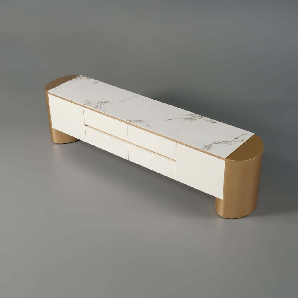Modern Off-White TV Stand With Drawers - Fits 70-79 Inch TVs