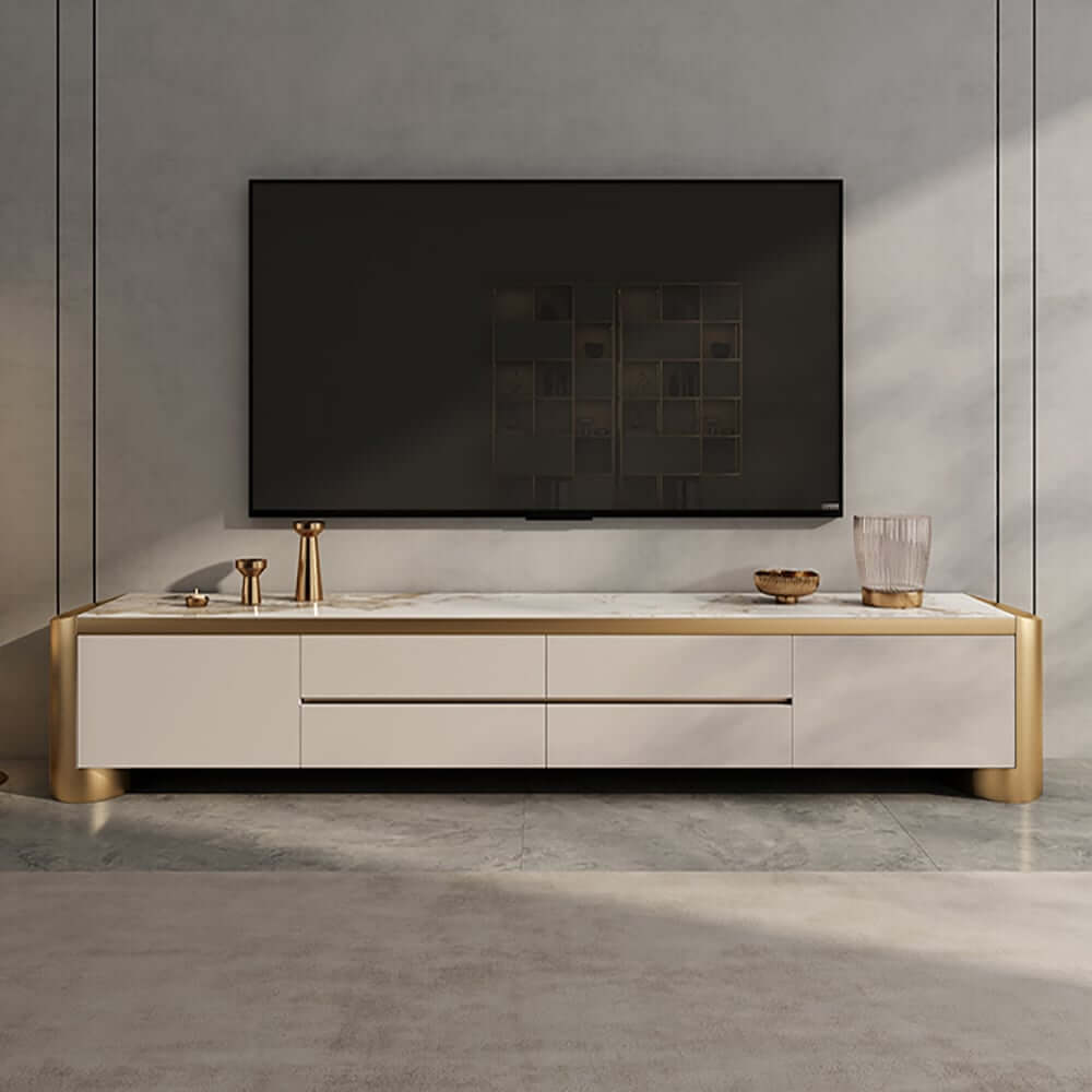 Modern Off-White TV Stand With Drawers - Fits 70-79 Inch TVs