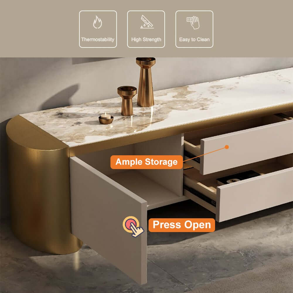 Modern Off-White TV Stand With Drawers - Fits 70-79 Inch TVs