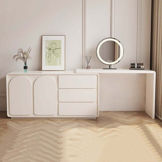 Modern Off White Vanity Table With Drawers And Shelves