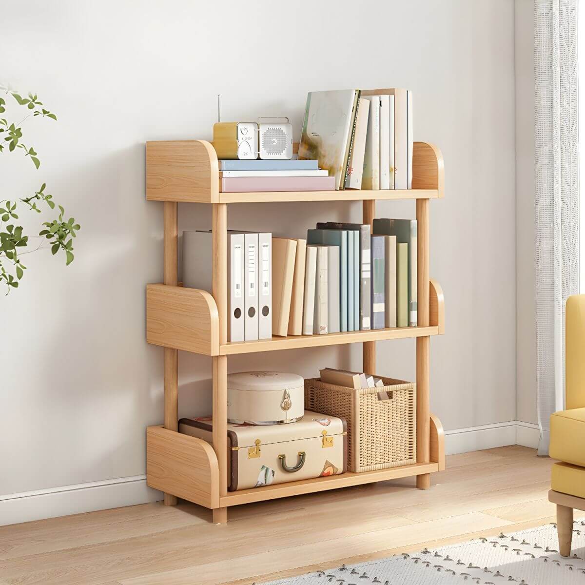 Modern Open-Back Kids Bookshelf with Non-Slip Wood Shelves
