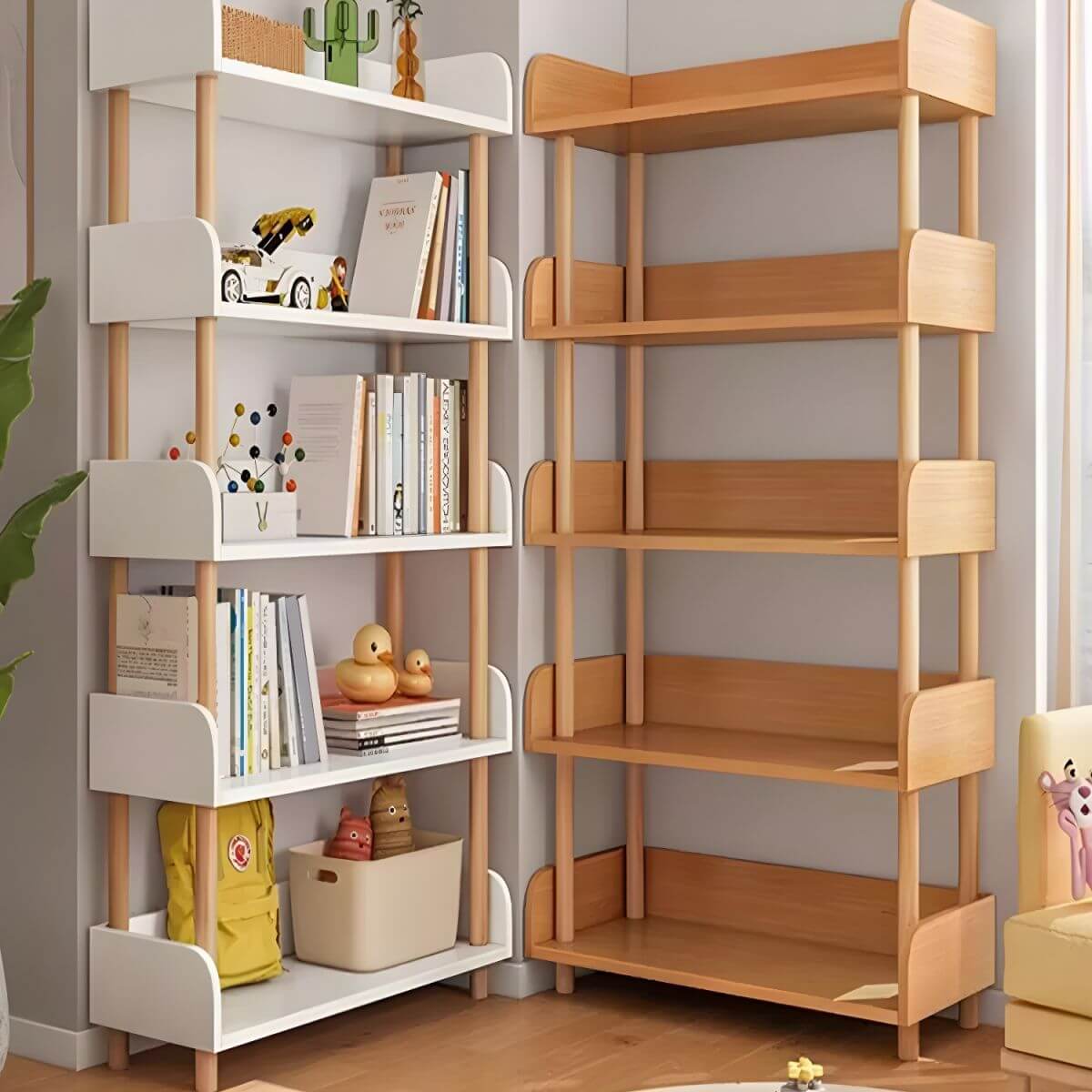 Modern Open-Back Kids Bookshelf with Non-Slip Wood Shelves