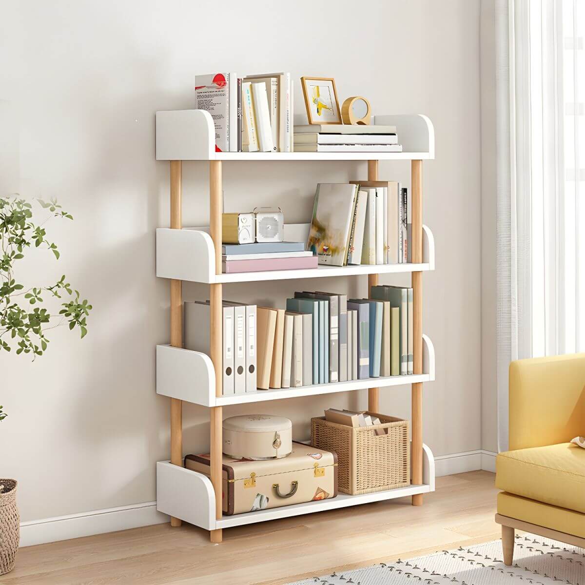 Modern Open-Back Kids Bookshelf with Non-Slip Wood Shelves