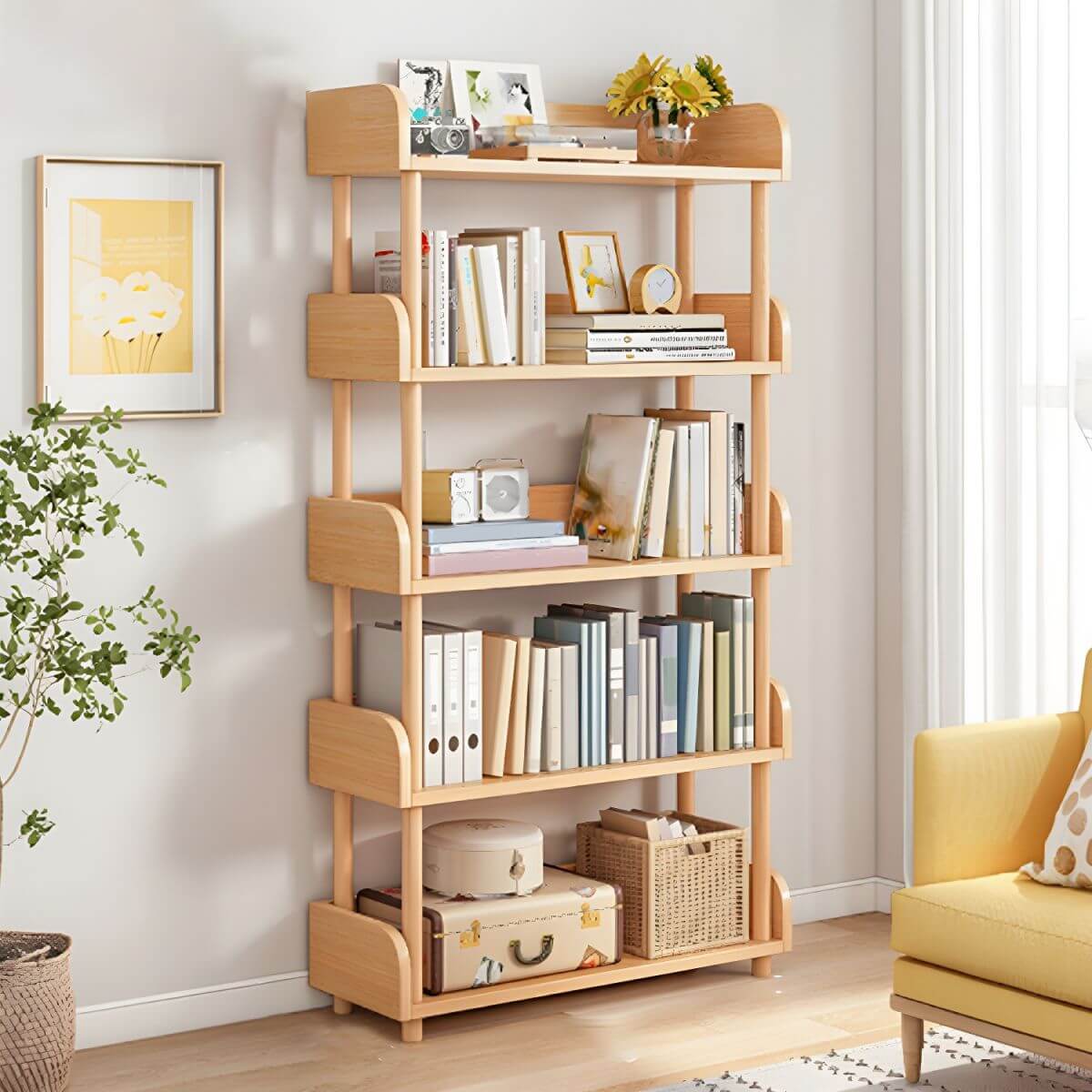 Modern Open-Back Kids Bookshelf with Non-Slip Wood Shelves