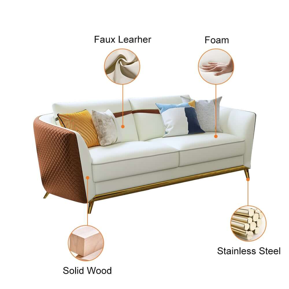 Modern Orange Faux Leather Living Room Set, 3-Piece