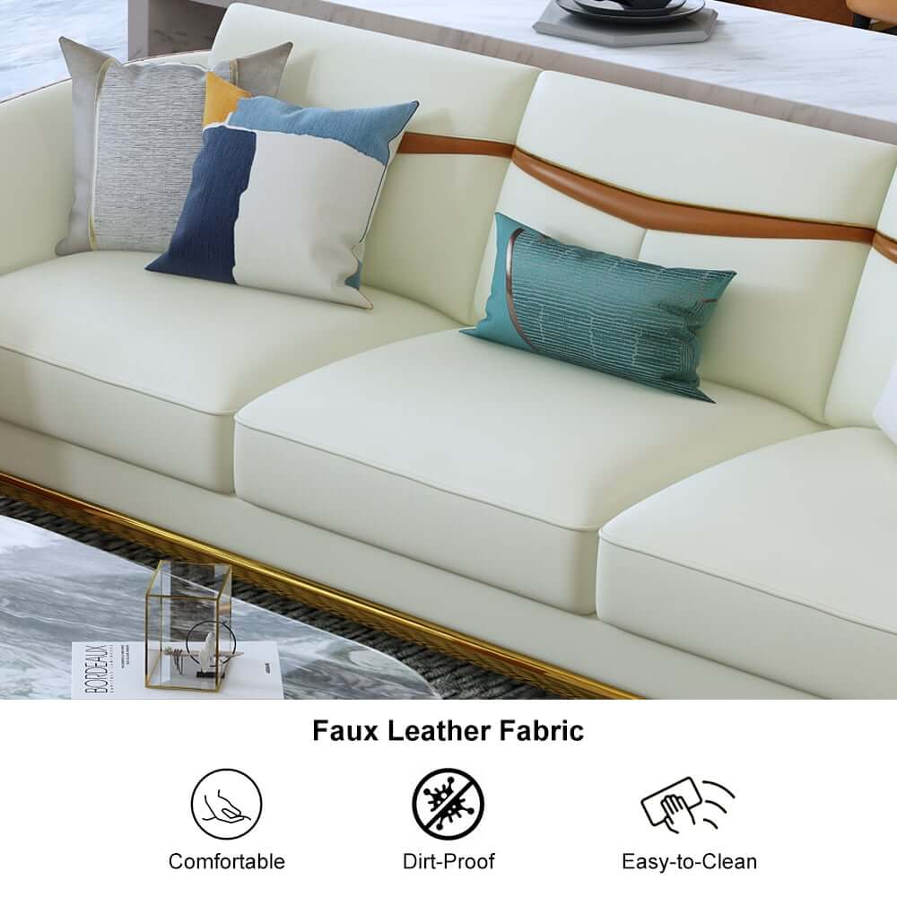 Modern Orange Faux Leather Living Room Set, 3-Piece