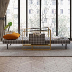 Modern Orange Linen Daybed with Gold Metal Legs