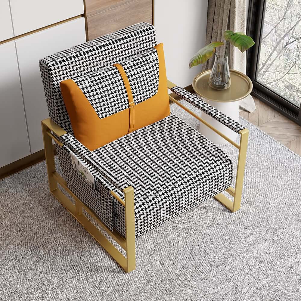 Modern Orange Linen Daybed with Gold Metal Legs