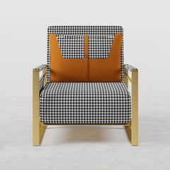 Modern Orange Linen Daybed with Gold Metal Legs