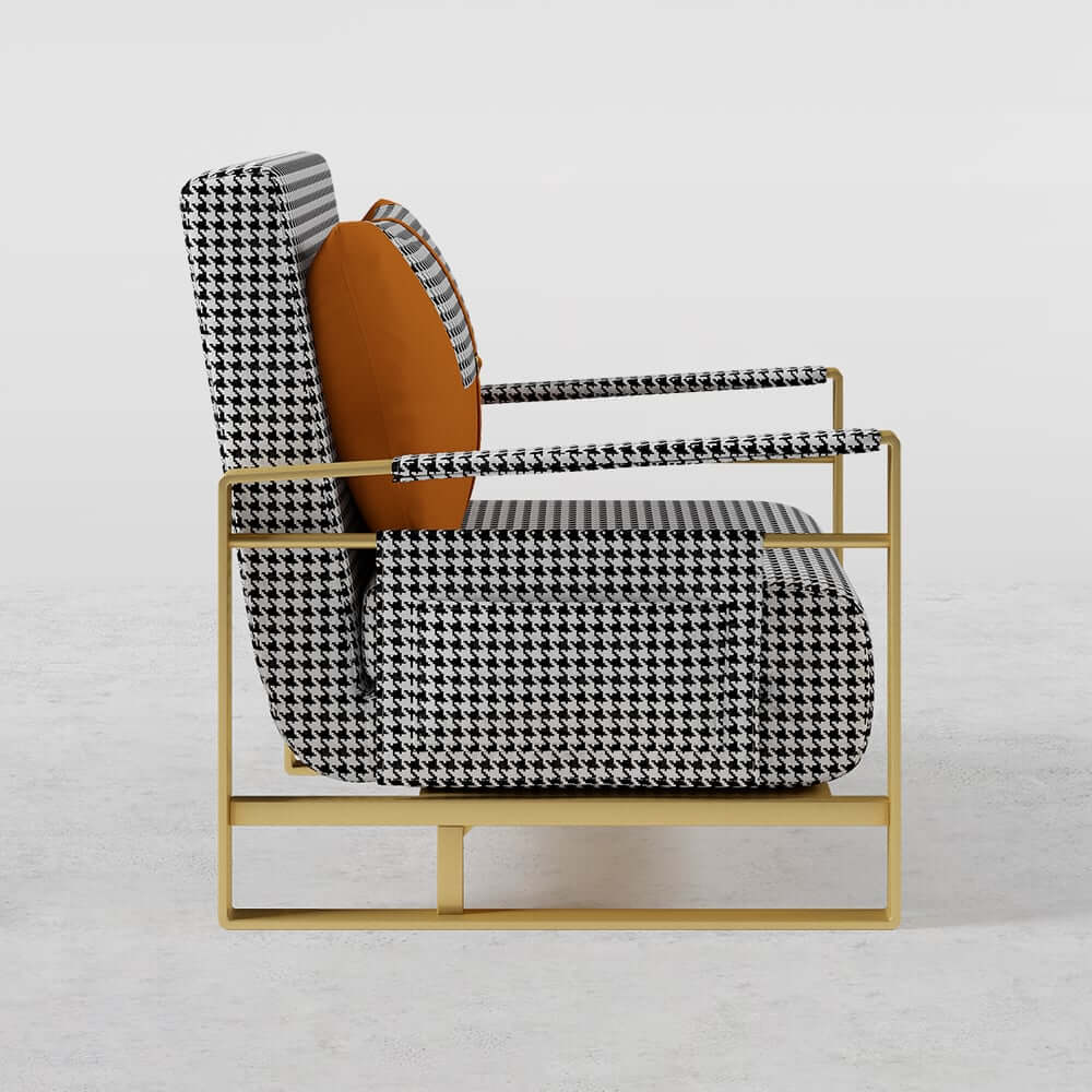 Modern Orange Linen Daybed with Gold Metal Legs