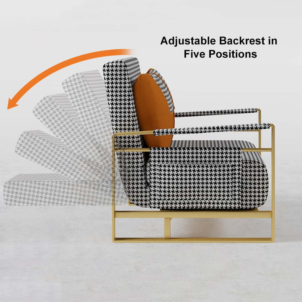 Modern Orange Linen Daybed with Gold Metal Legs