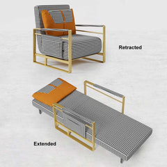 Modern Orange Linen Daybed with Gold Metal Legs