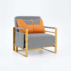 Modern Orange Linen Daybed with Gold Metal Legs