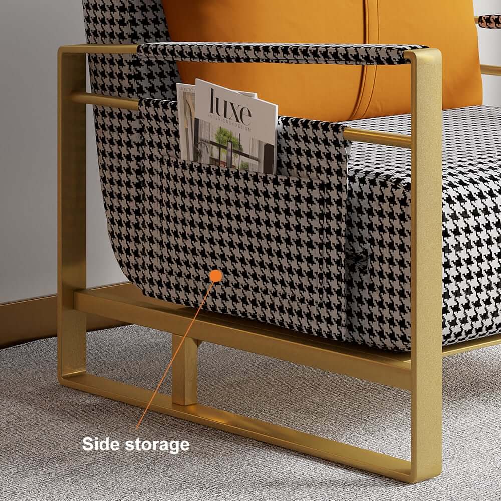 Modern Orange Linen Daybed with Gold Metal Legs