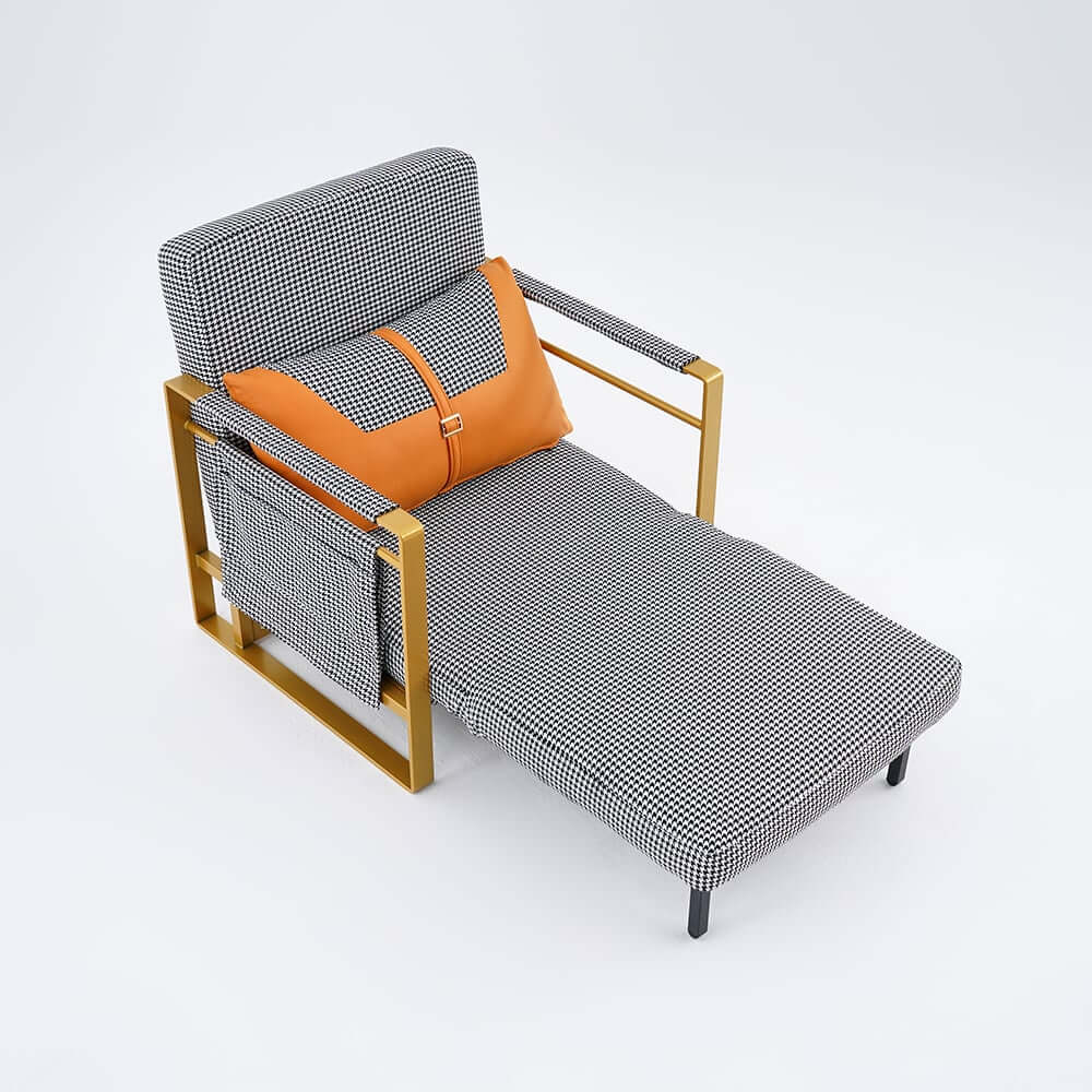 Modern Orange Linen Daybed with Gold Metal Legs