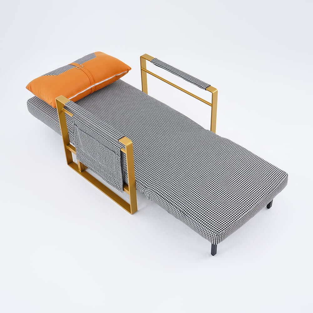 Modern Orange Linen Daybed with Gold Metal Legs
