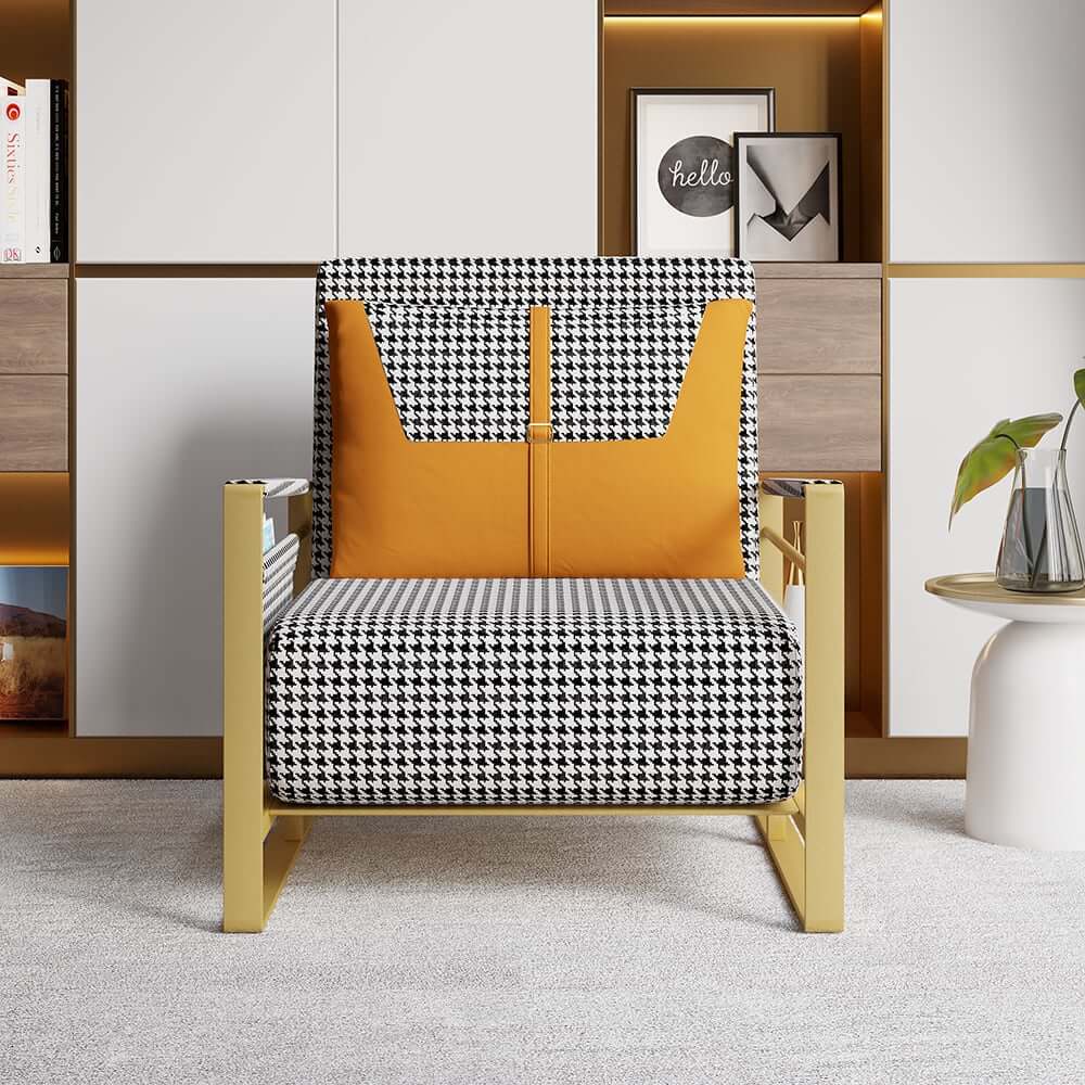 Modern Orange Linen Daybed with Gold Metal Legs