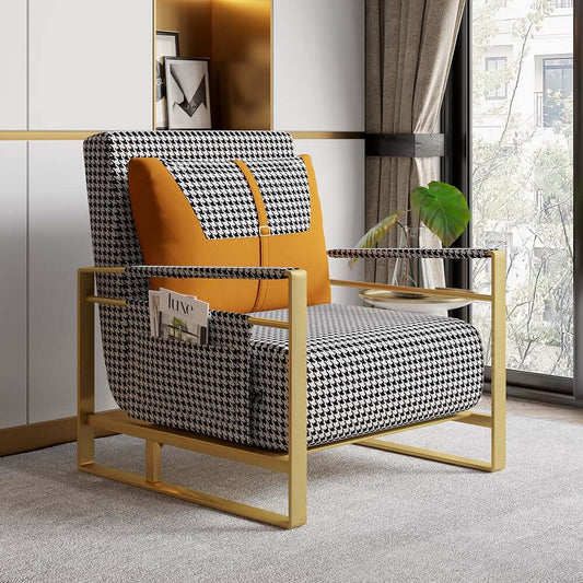 Modern Orange Linen Daybed with Gold Metal Legs