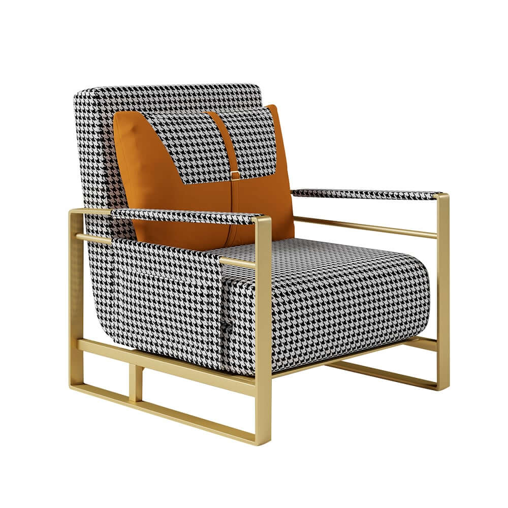 Modern Orange Linen Daybed with Gold Metal Legs