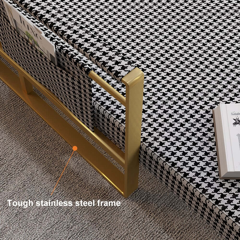 Modern Orange Linen Daybed with Gold Metal Legs