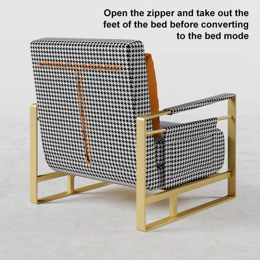 Modern Orange Linen Daybed with Gold Metal Legs