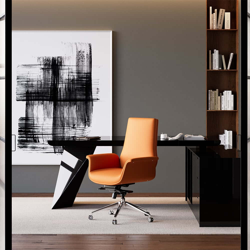 Modern Orange PU Leather Conference Chair with Adjustable Height