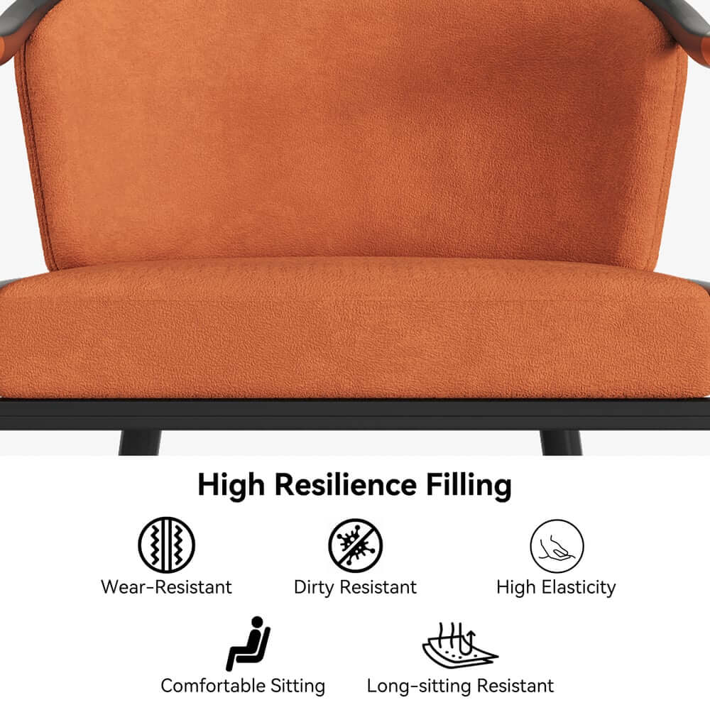 Modern Orange Velvet Bar Stool With Arms