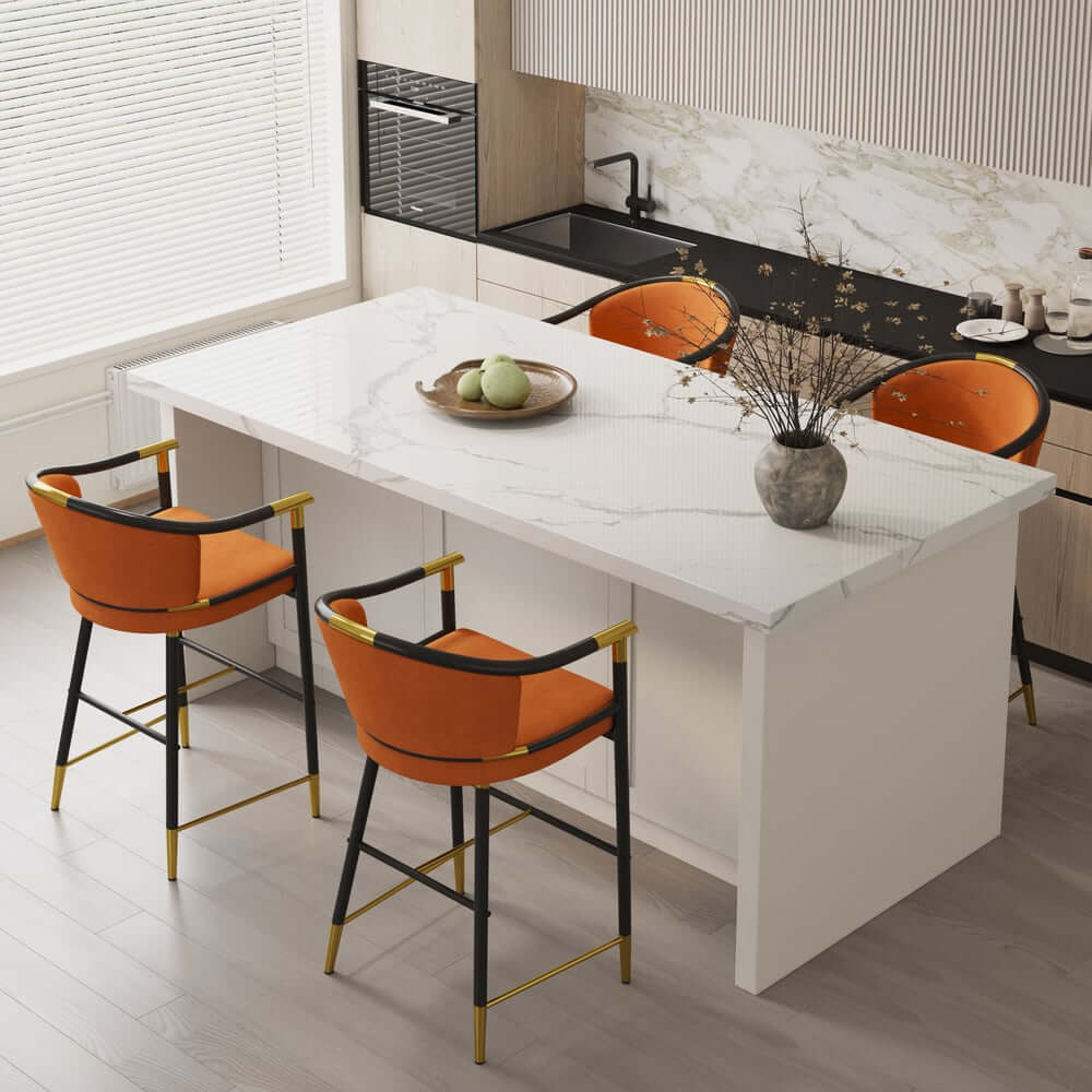 Modern Orange Velvet Bar Stool With Arms
