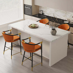 Modern Orange Velvet Bar Stool With Arms