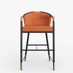 Modern Orange Velvet Bar Stool With Arms