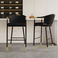 Modern Orange Velvet Bar Stool With Arms